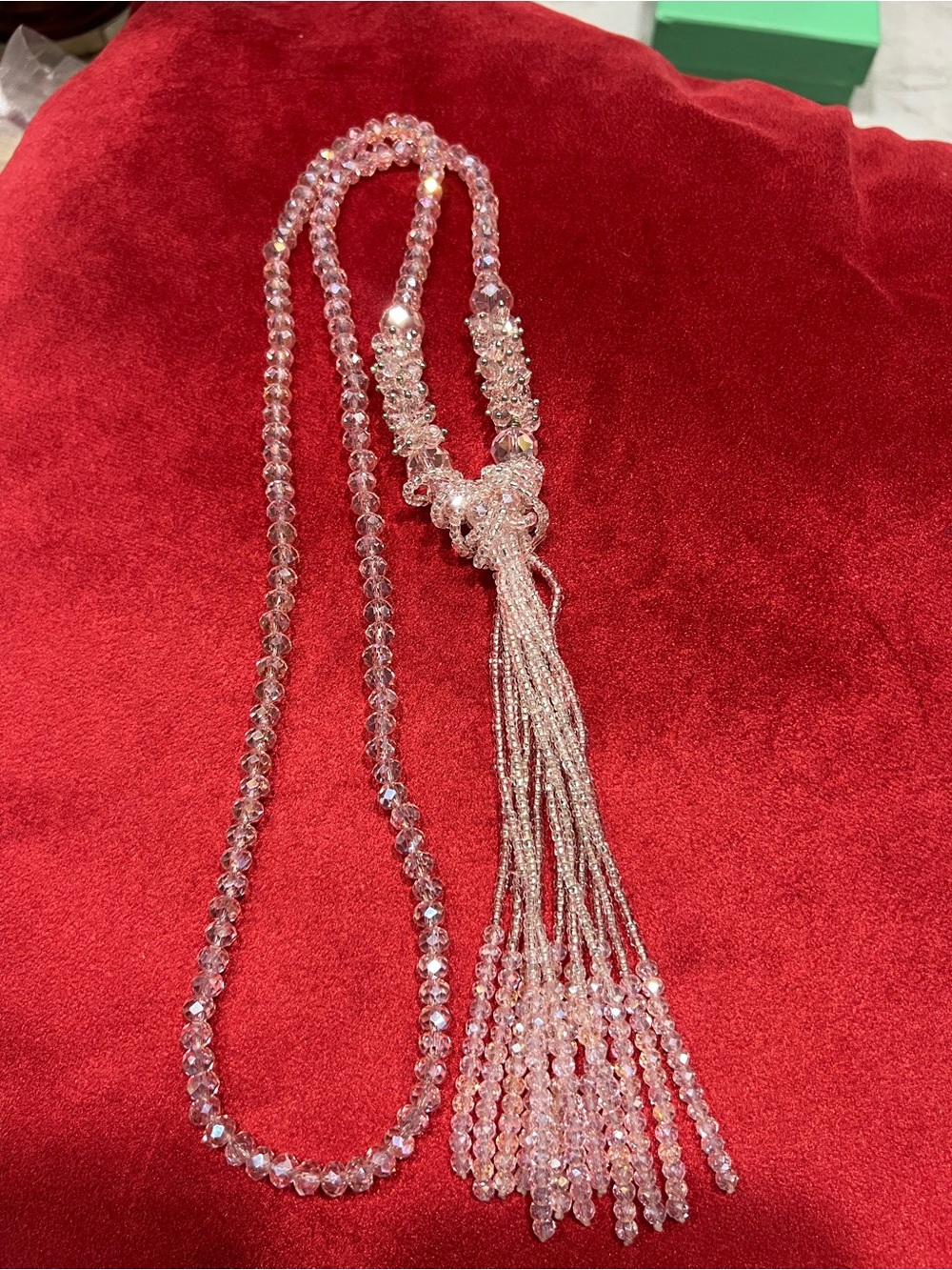 Source Unknown Pink Crystal Tassel Necklace